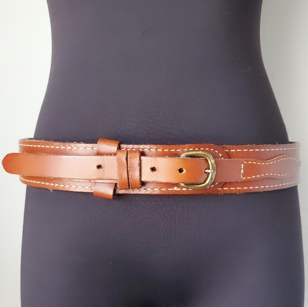 Vintage Brown Overlap Buckle Wide Leather Belt